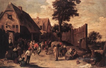 David Teniers the Younger Painting - Peasants Dancing Outside An Inn David Teniers the Younger